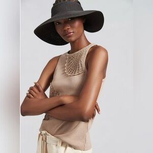 By Anthropologie Crochet Tank Top in Taupe size Medium, EUC!